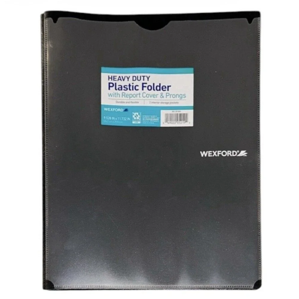 3x Wexford Heavy Duty 2 Pocket Plastic Folders w/ Report Cover & Prongs 9.5x11